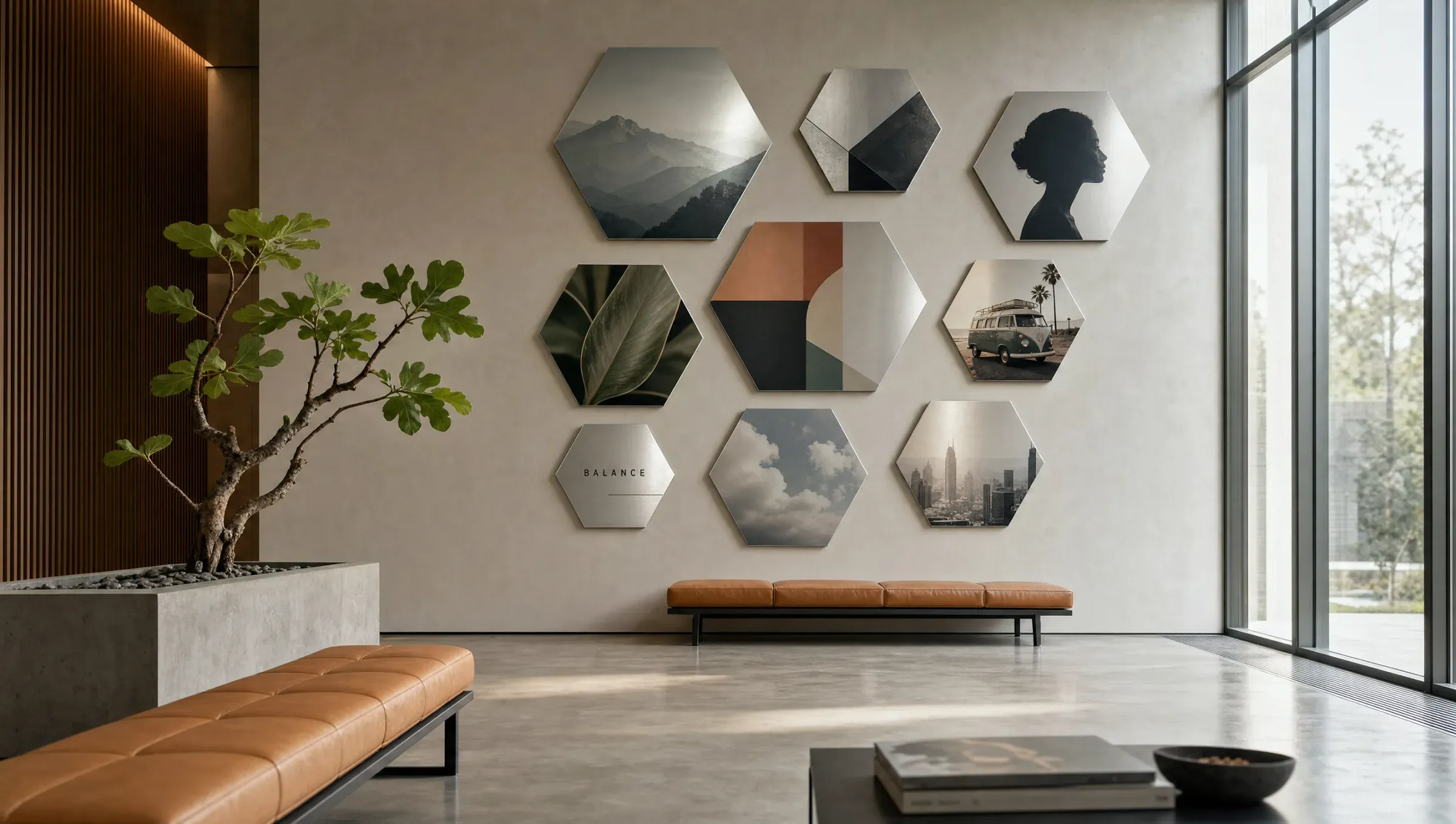 Reetro hexagon wall art in a corporate waiting area