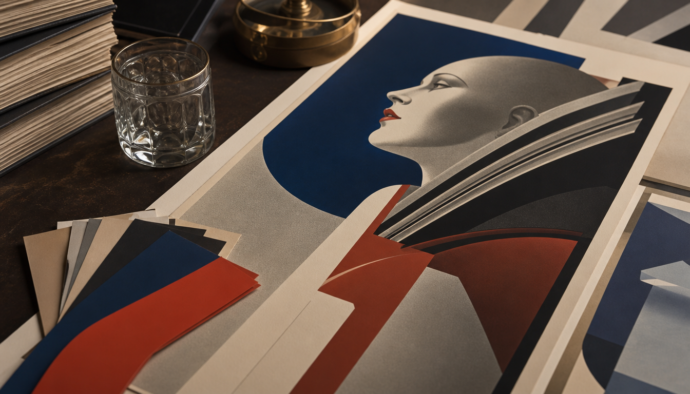 Französisches Art-Déco-Plakat aus den 1930er Jahren mit geometrischen Großbuchstaben und kontrastreichen Farbflächen im Stil von Cassandre