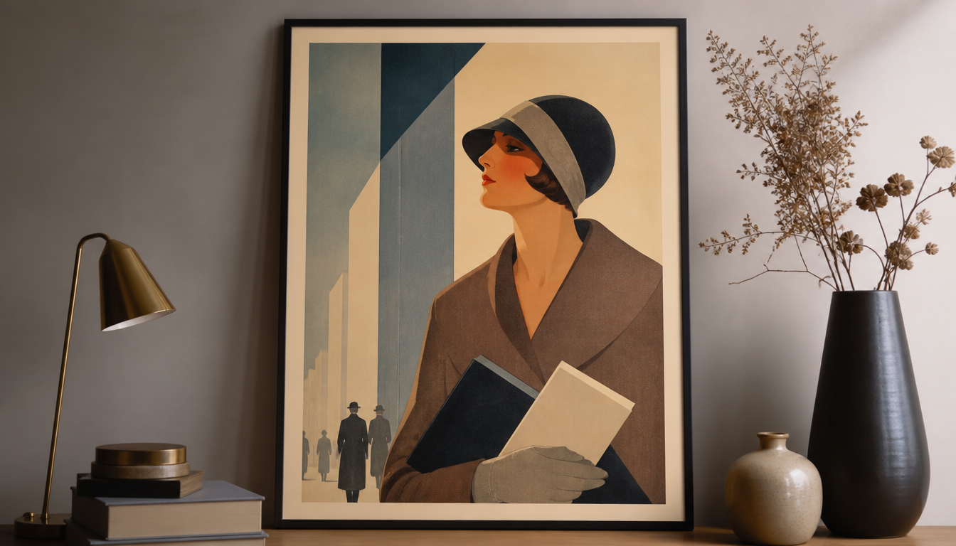 Lithografisches Art-Déco-Plakat im Stil Cassandres mit geometrischen Farbflächen in Blau, Rot und Schwarz, typografische Elemente und Druckraster sichtbar, 1930er Jahre