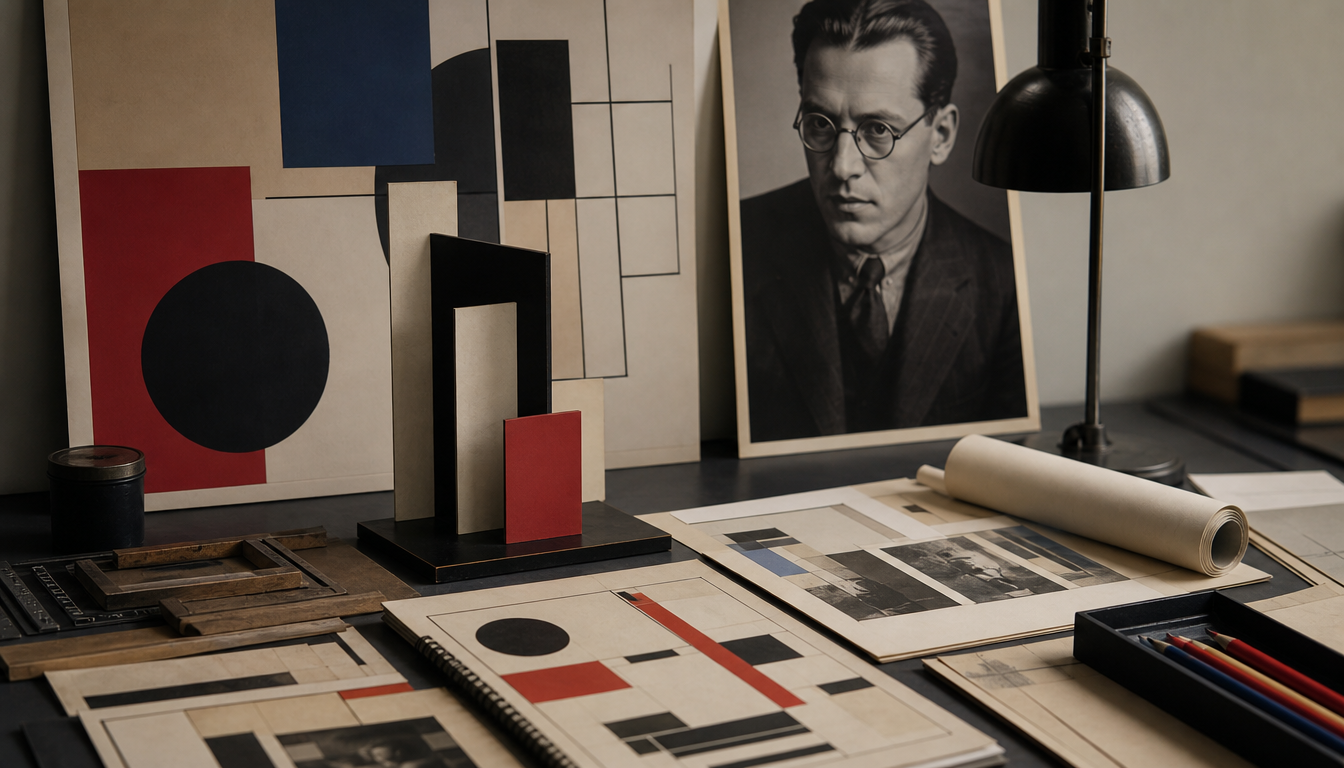 Geometrically Constructivist Bauhaus exhibition poster by Joost Schmidt, black and red typography on a white background, Dessau, 1920s