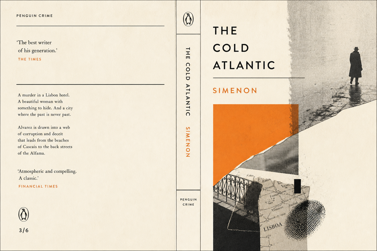 Light editorial illustration with a modernist paperback grid, delicate rules, and a warm orange accent in the spirit of early Penguin Crime covers
