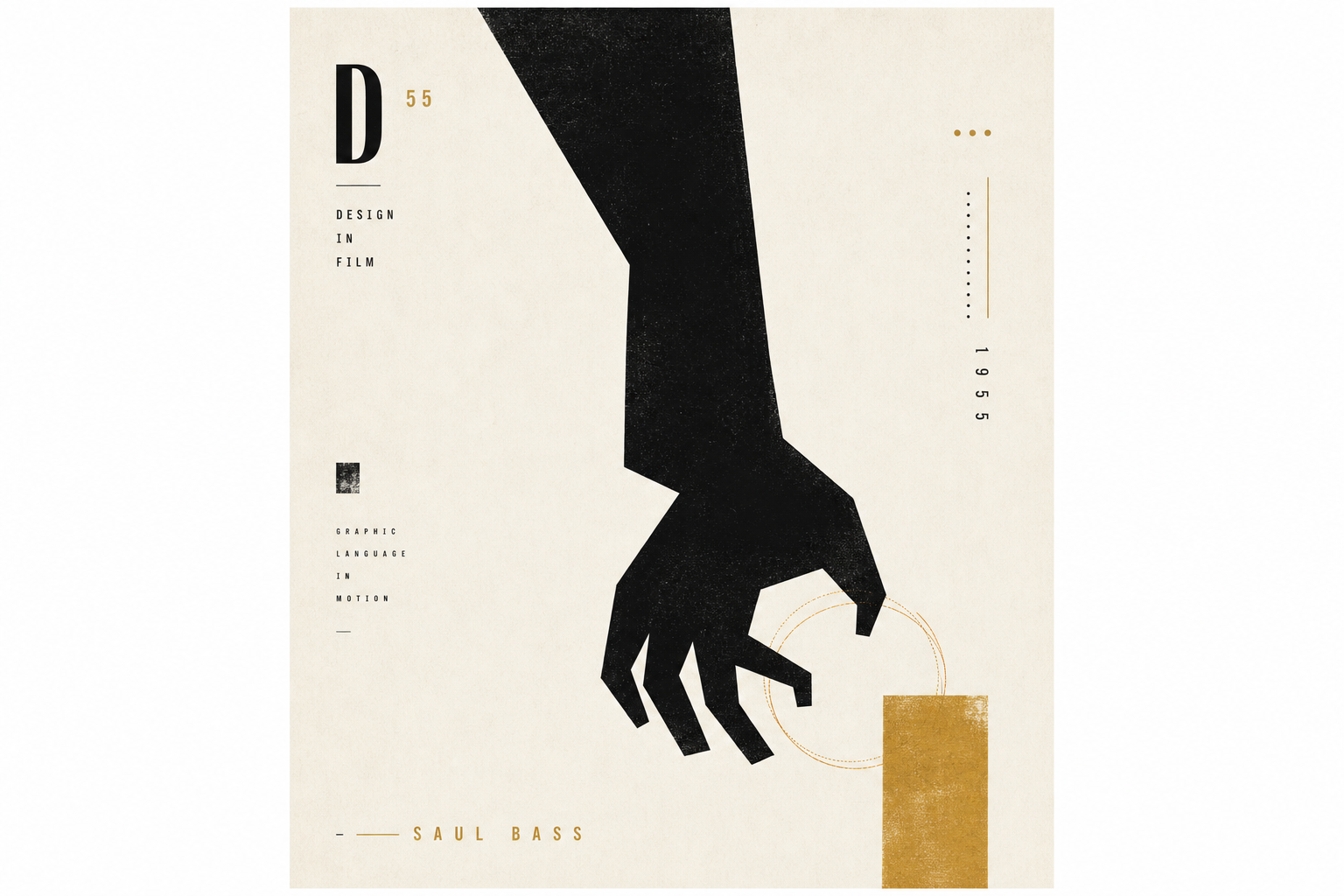 Leichte redaktionelle Illustration mit gezackter Armform, warmem Goldakzent und viel Papierweiß im Geist moderner Filmgrafik der 1950er-Jahre
