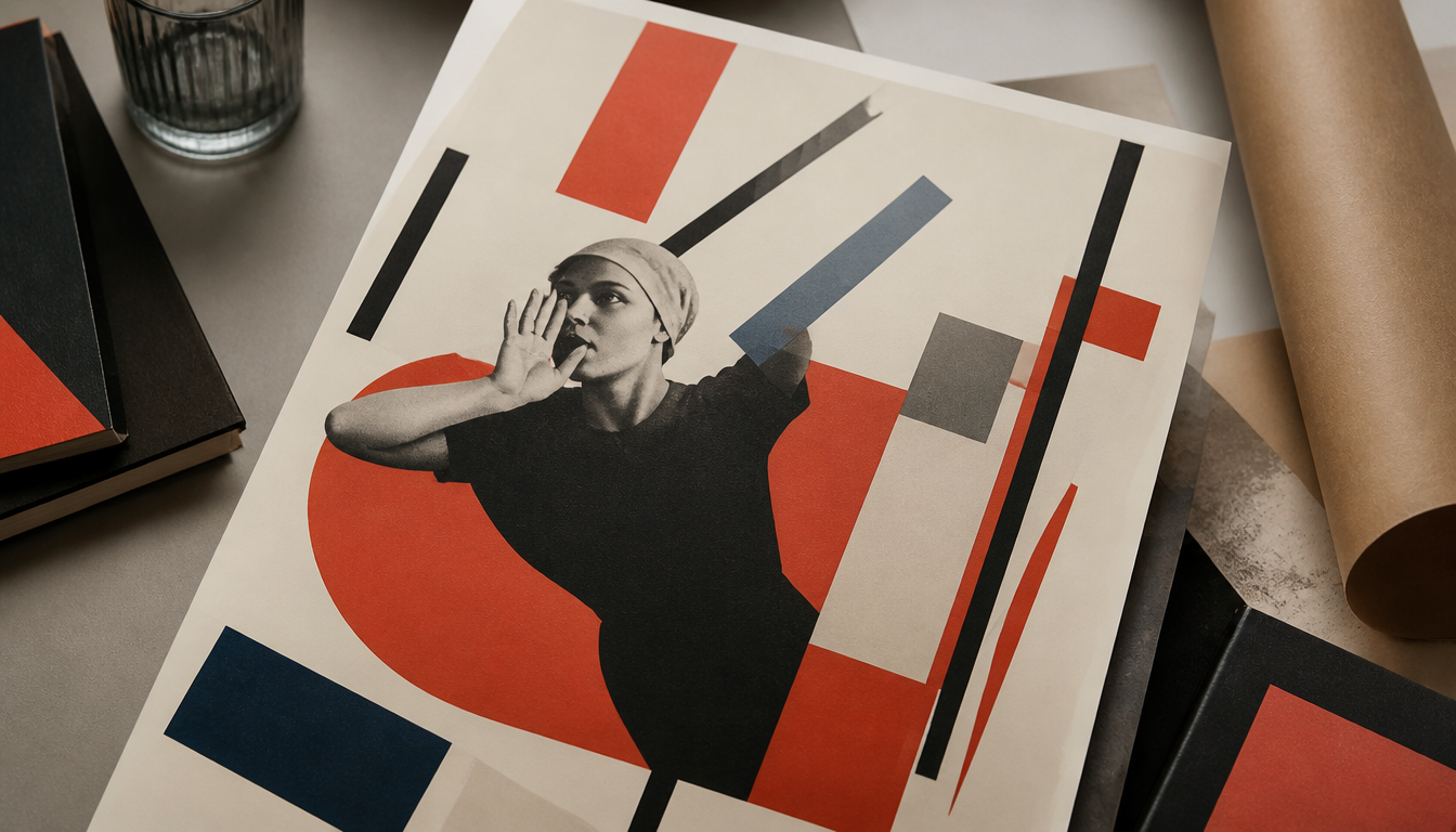 Soviet avant-garde poster from the 1920s featuring Suprematist forms, diagonal red bars, black rectangles, and Constructivist typography on a white background