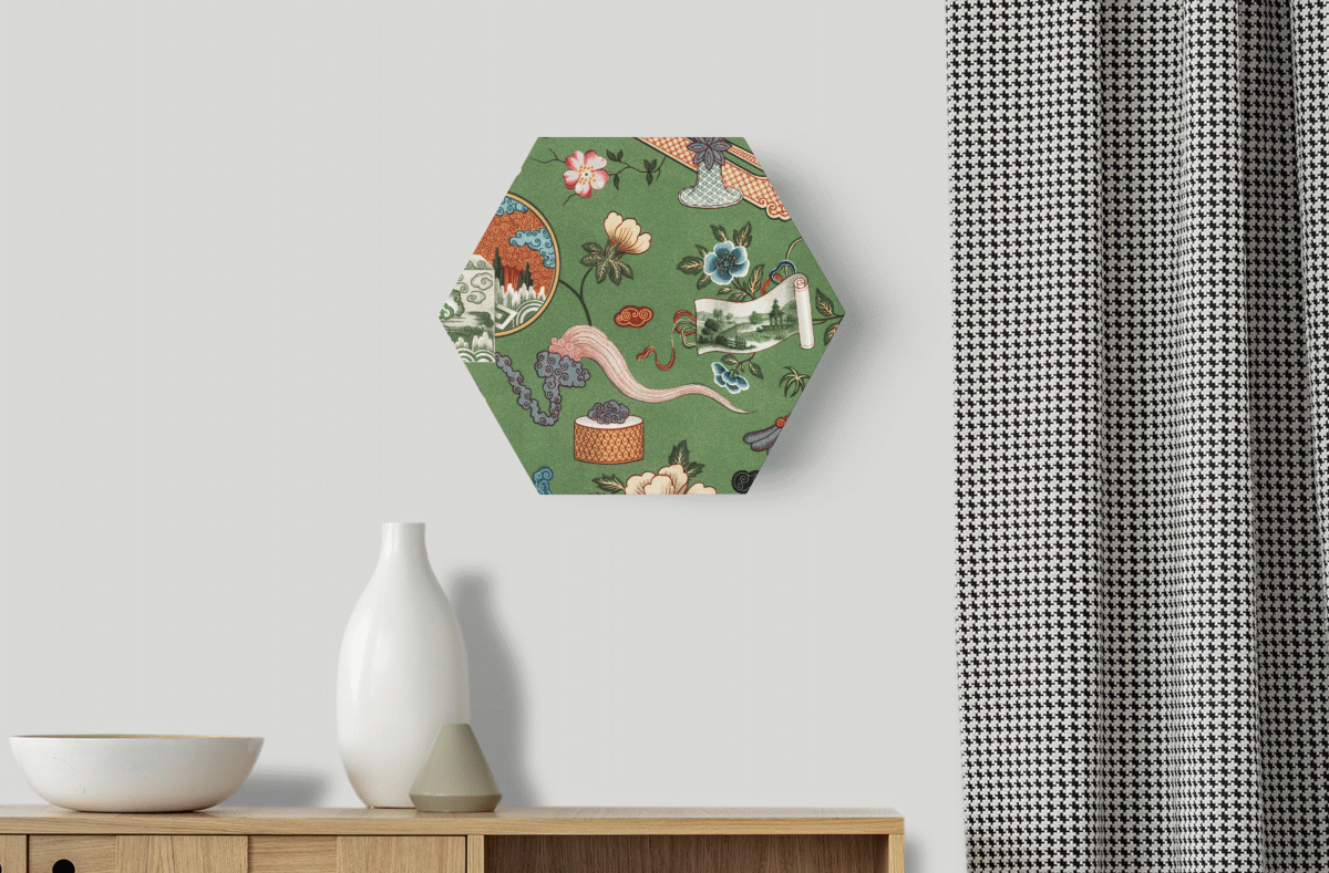 Hexagon Wandbilder von Reetro in einem Interieur